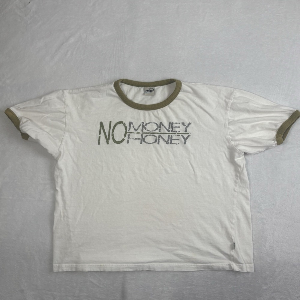 Y2K Wise No Money No Honey White SS Ringer Shirt Women's‎ Size XL